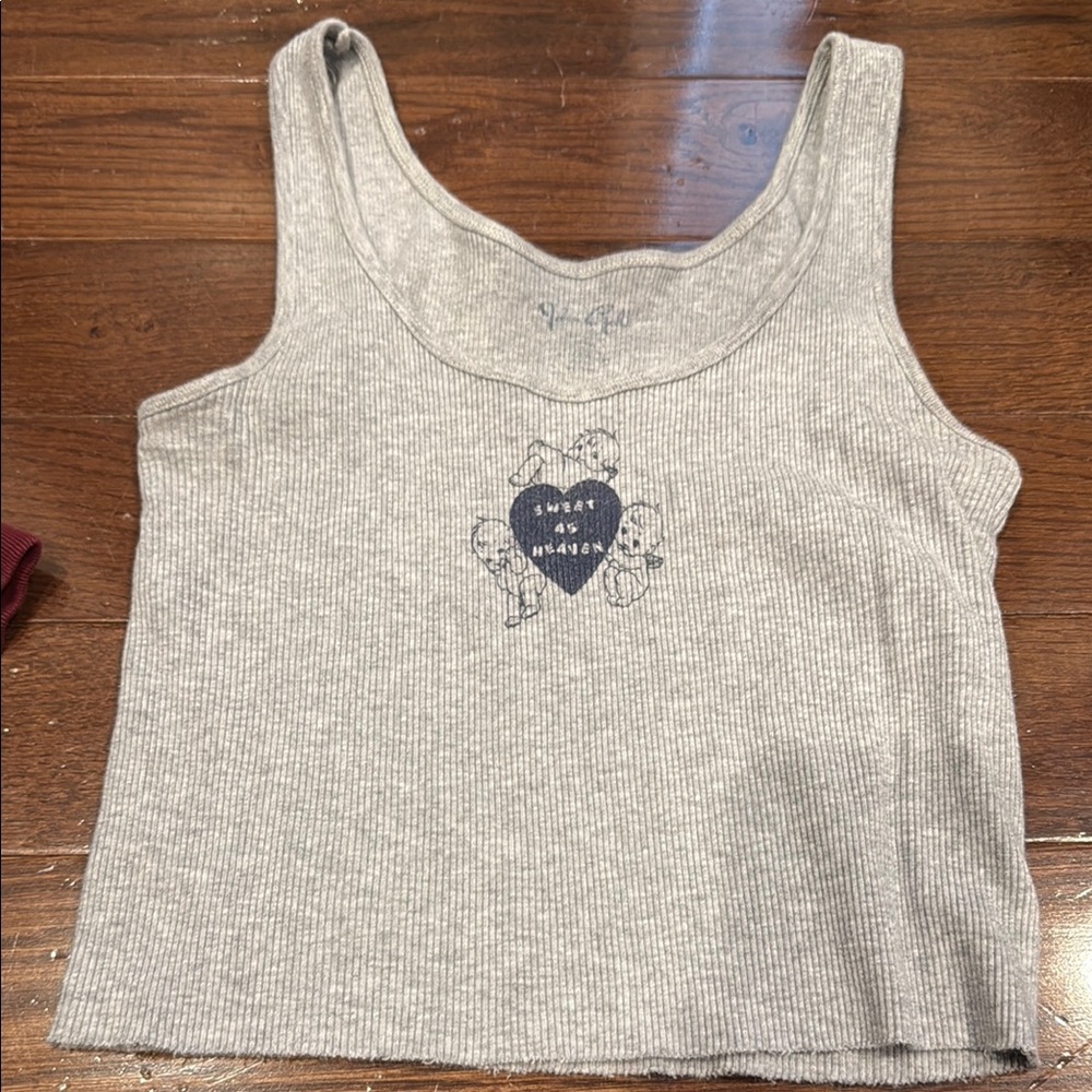 Gray Ribbed Tank Top with Heart Graphic brandy